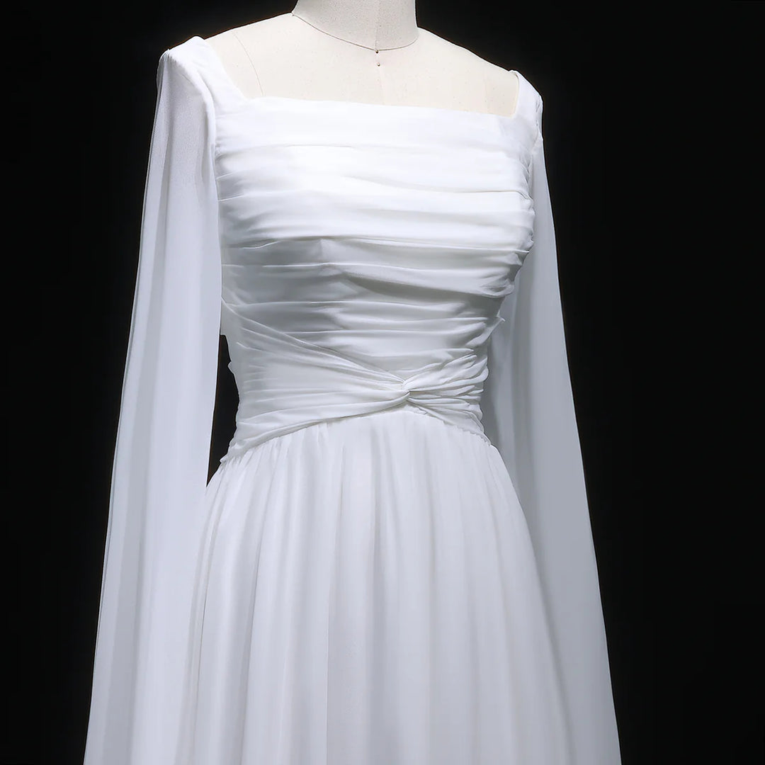 Elegant Red Chiffon Arabic Evening Dresses with Cape Sleeves SF032