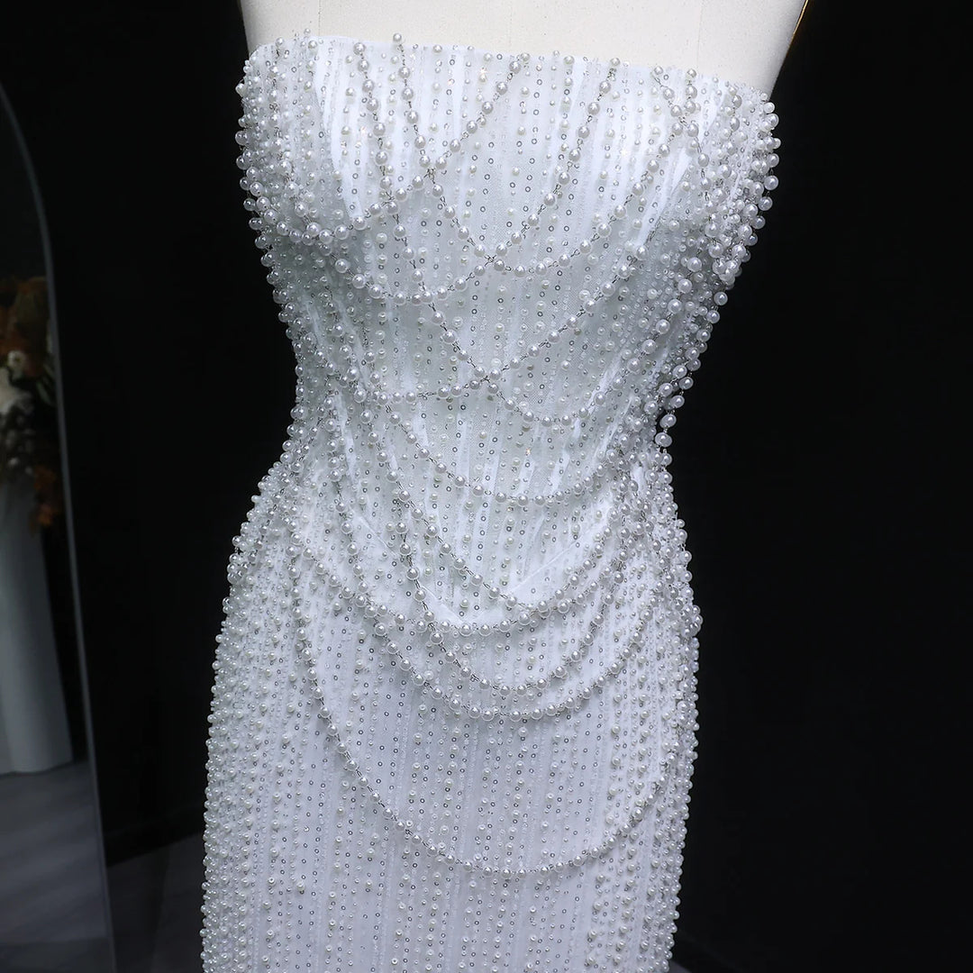 Luxury Beaded White Bridal Dress with Shimmering Pearls SW087