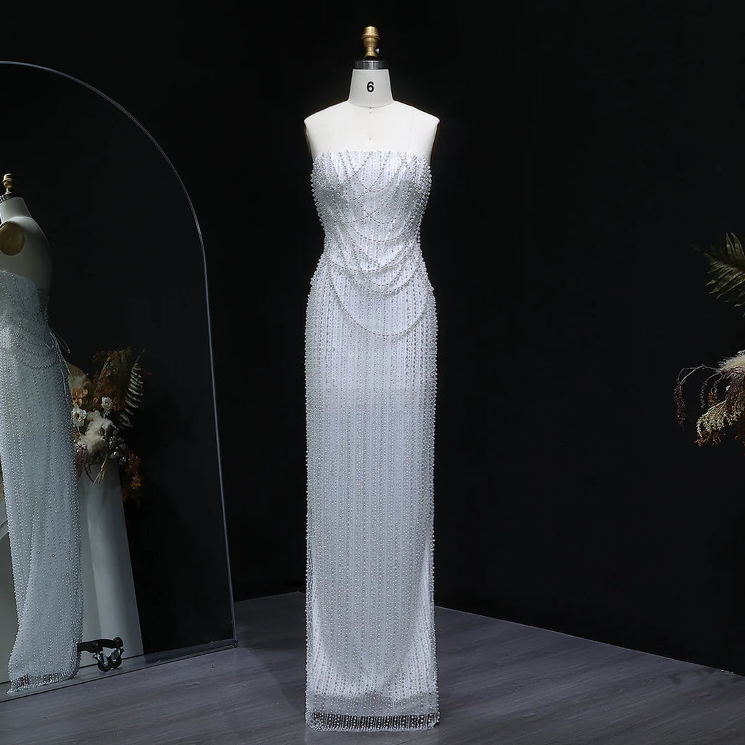 Luxury Beaded White Bridal Dress with Shimmering Pearls SW087