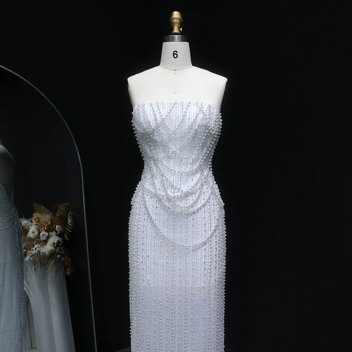 Luxury Beaded White Bridal Dress with Shimmering Pearls SW087