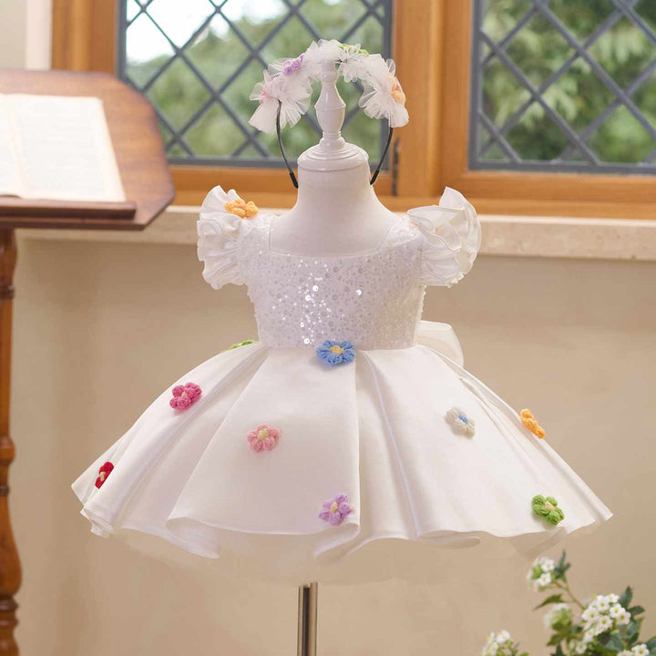 Colorful Floral Sequin Ruffle Sleeve Girls Occasion Dress J519