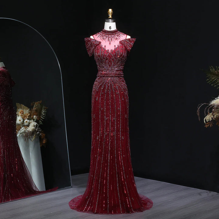 Luxury Beaded Off-Shoulder Formal Dress SS109