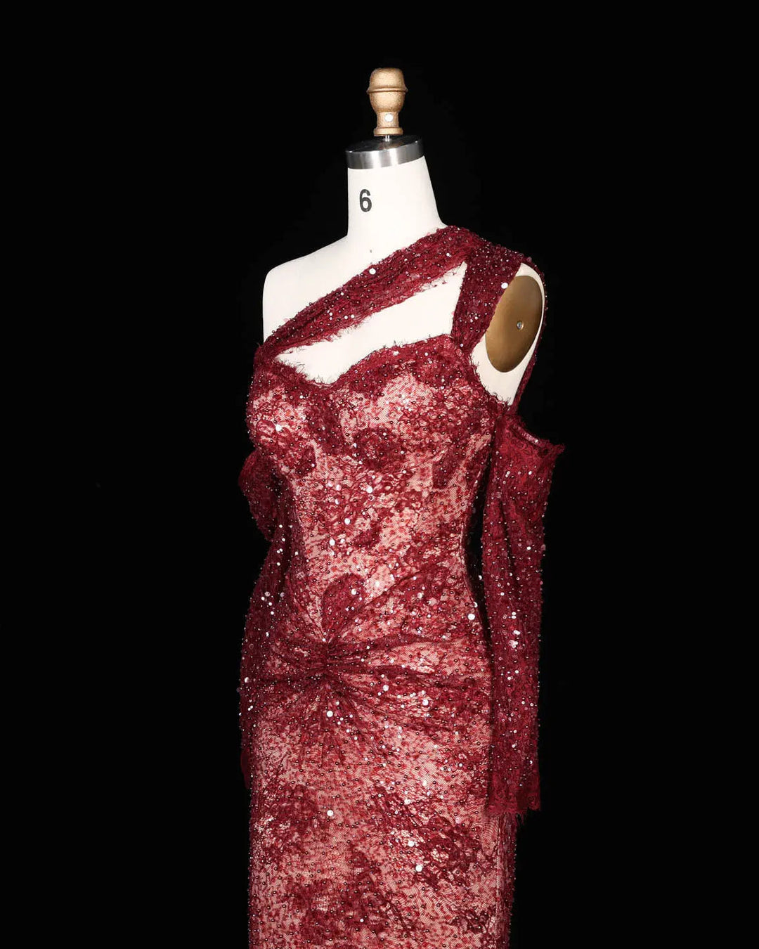 Dreamy Vow Wine Red Asymmetric Sequin Mermaid Evening Gown SS623