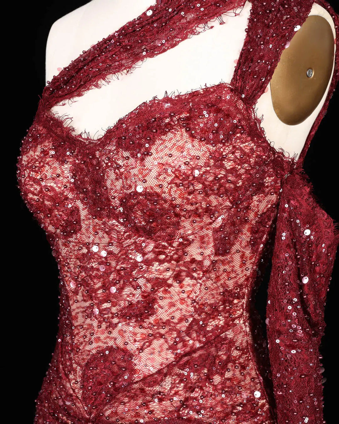 Dreamy Vow Wine Red Asymmetric Sequin Mermaid Evening Gown SS623