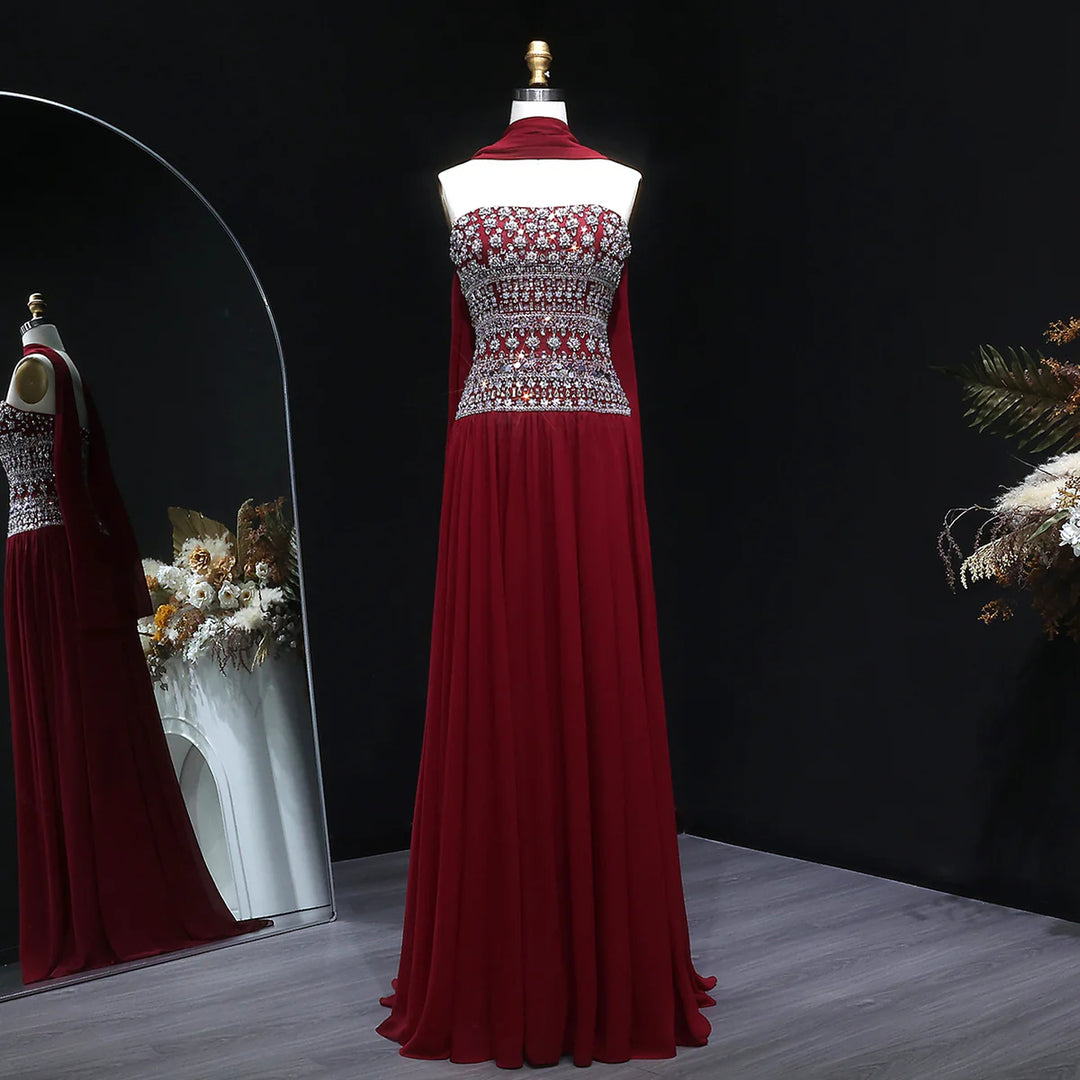 Strapless Lilac Beaded Bodice Evening Dress with Flowing Skirt SS539