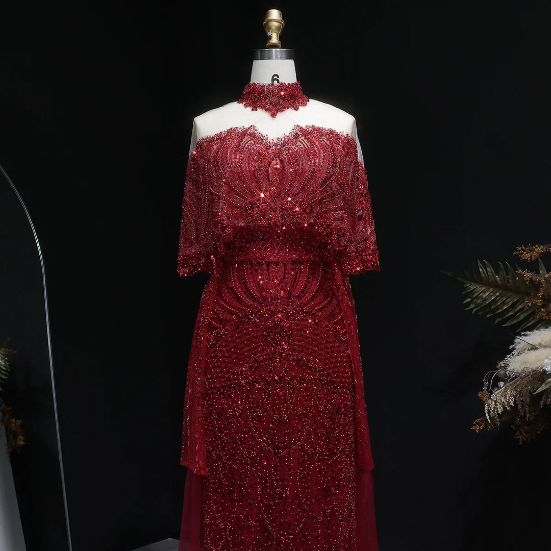 Luxury Gray Dubai Evening Gown with Detachable Overskirt SS557