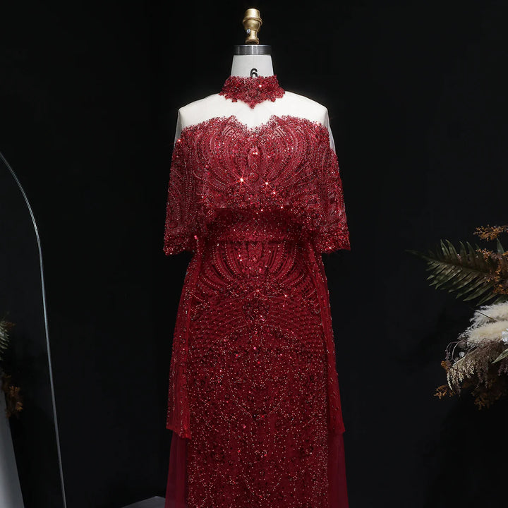 Luxury Gray Dubai Evening Gown with Detachable Overskirt SS557