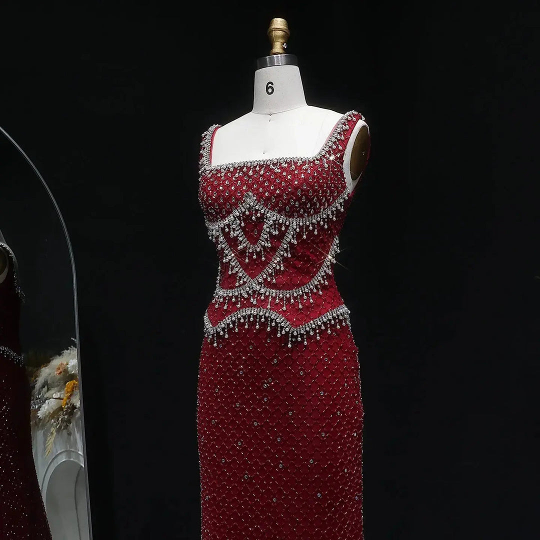 Luxury Silver Grey Evening Dress with Crystal Beading SS631