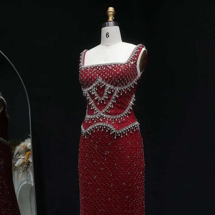 Luxury Silver Grey Evening Dress with Crystal Beading SS631