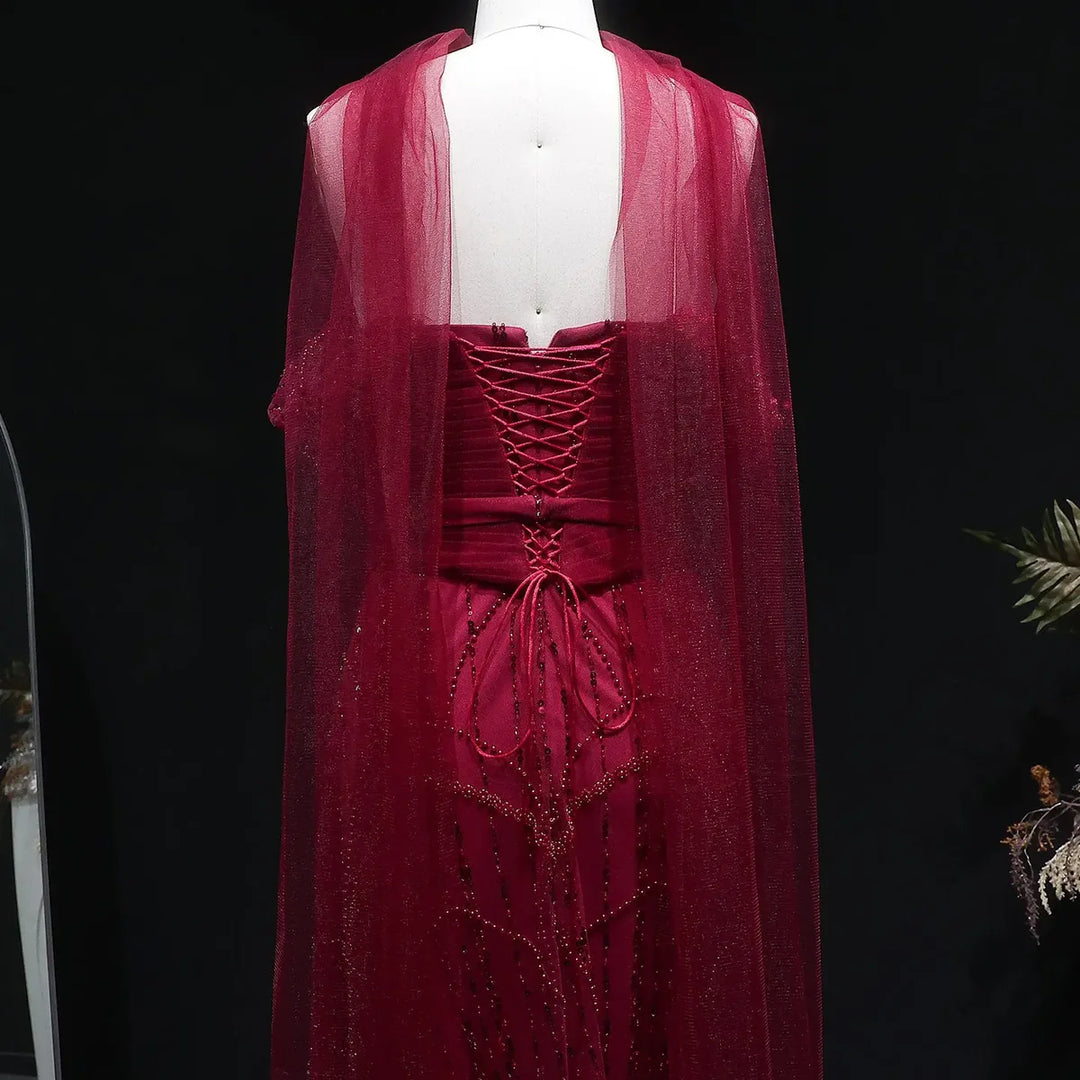 Romantic Beaded Pink Off Shoulder Evening Dress with Scarf SS766