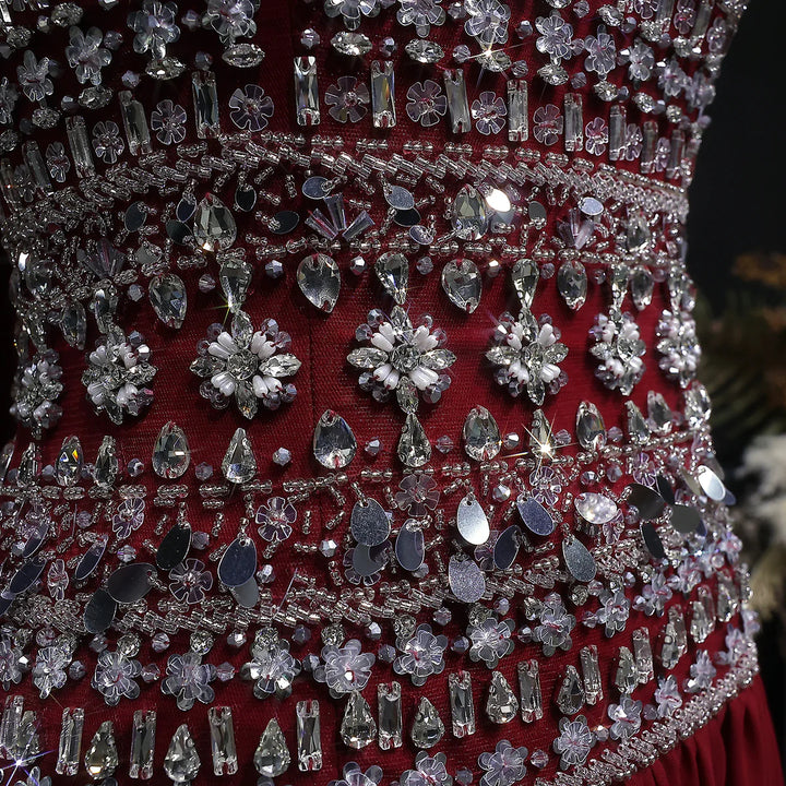 Strapless Lilac Beaded Bodice Evening Dress with Flowing Skirt SS539