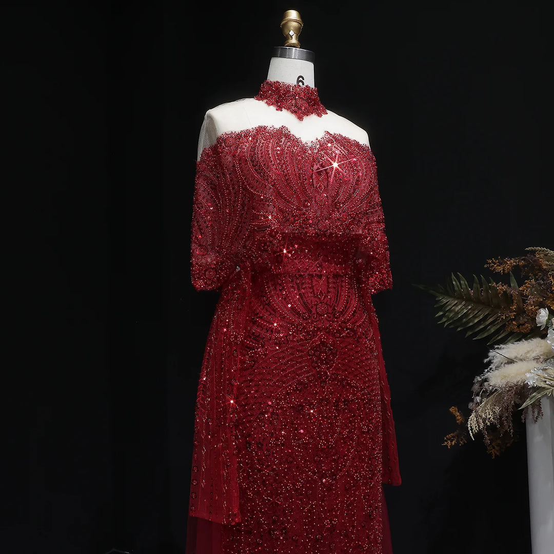 Luxury Gray Dubai Evening Gown with Detachable Overskirt SS557