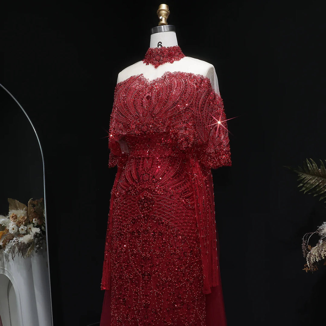 Luxury Gray Dubai Evening Gown with Detachable Overskirt SS557