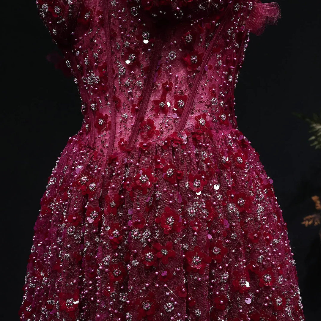 Delicate Pink 3D Floral Spaghetti Evening Dress SS701