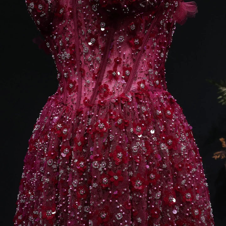 Delicate Pink 3D Floral Spaghetti Evening Dress SS701