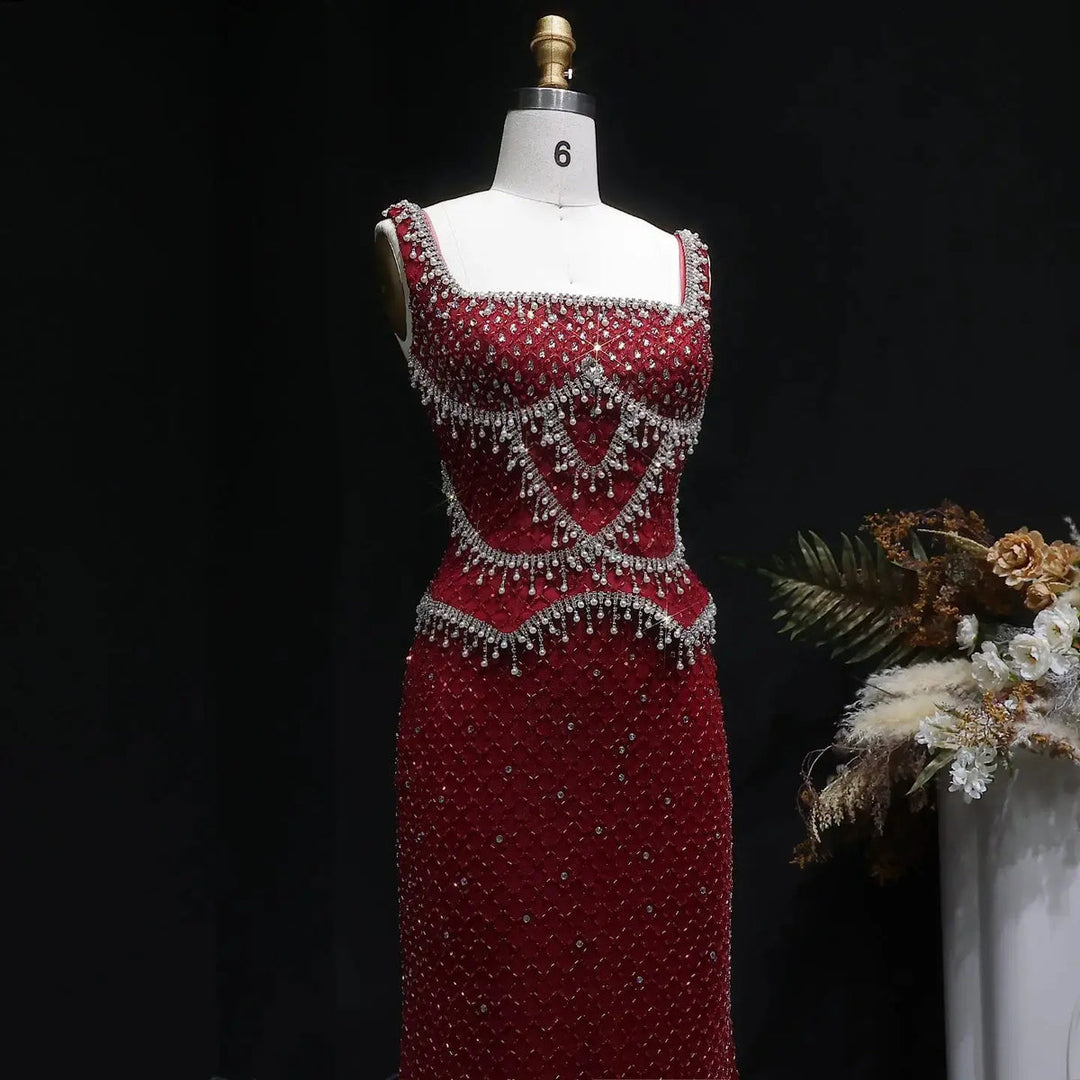 Luxury Silver Grey Evening Dress with Crystal Beading SS631