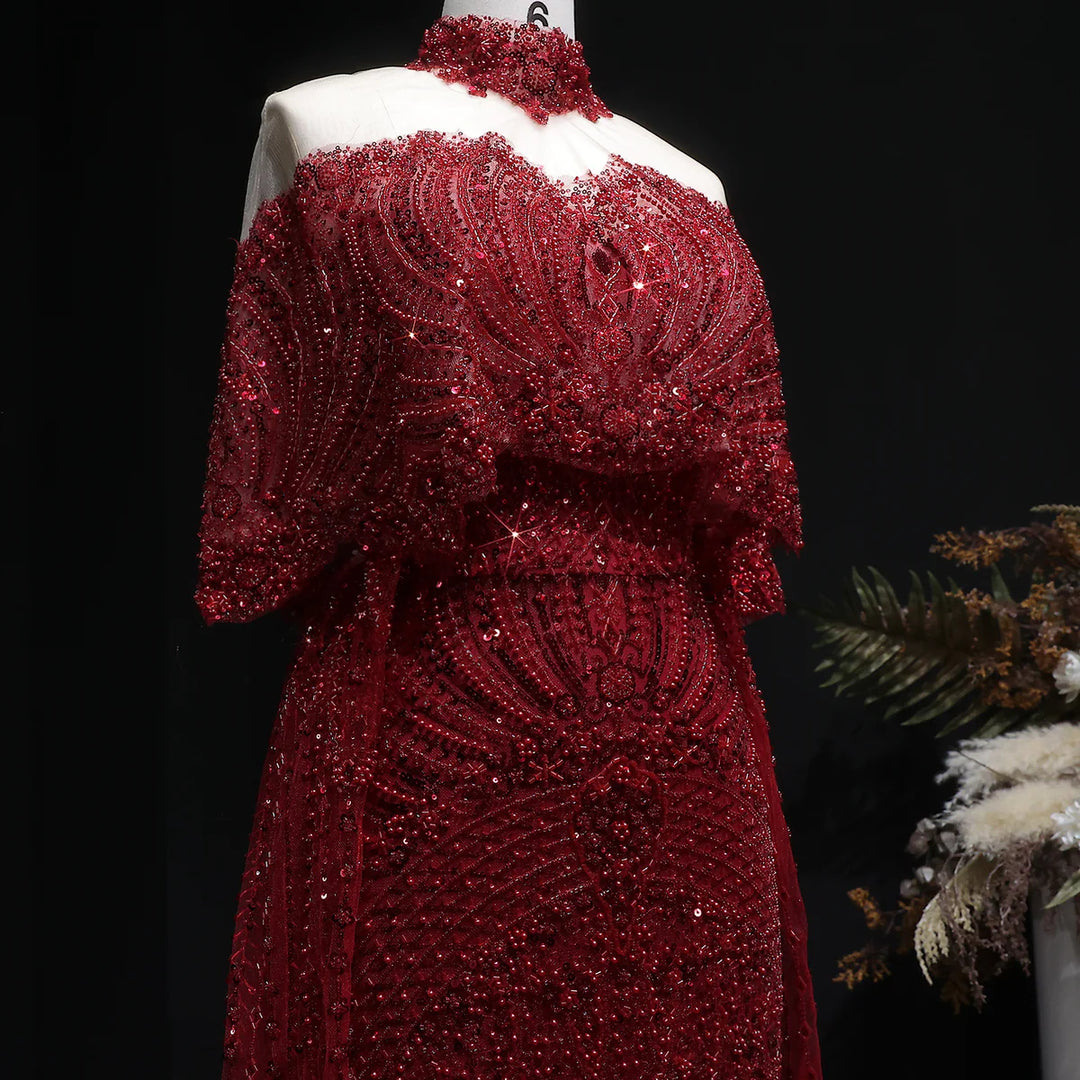 Luxury Gray Dubai Evening Gown with Detachable Overskirt SS557