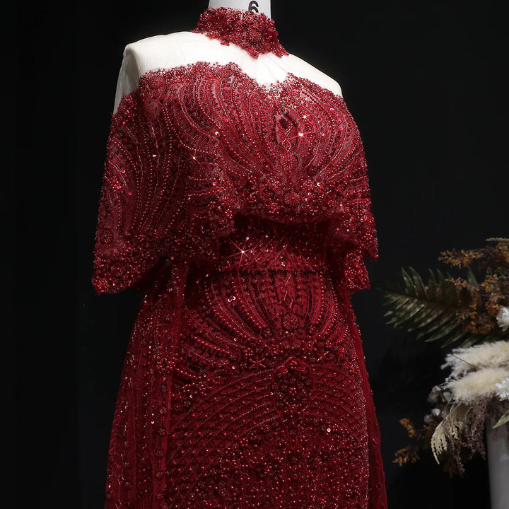 Luxury Gray Dubai Evening Gown with Detachable Overskirt SS557