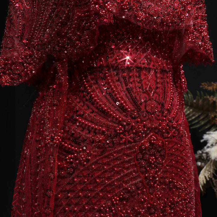 Luxury Gray Dubai Evening Gown with Detachable Overskirt SS557