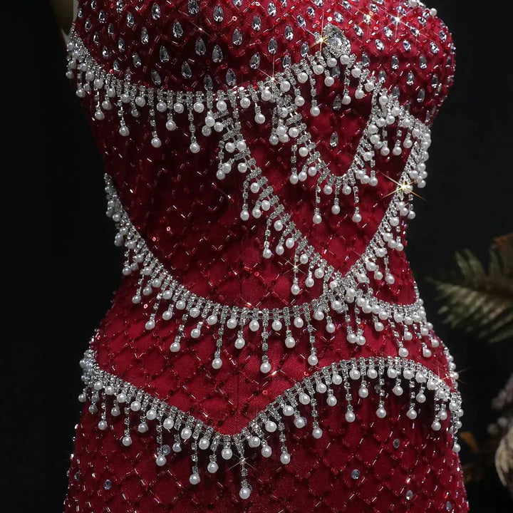 Luxury Silver Grey Evening Dress with Crystal Beading SS631