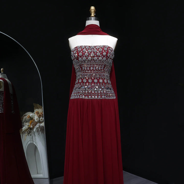 Strapless Lilac Beaded Bodice Evening Dress with Flowing Skirt SS539