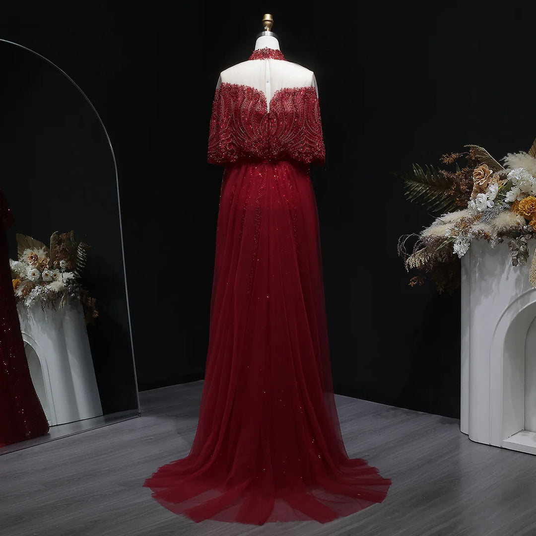 Luxury Gray Dubai Evening Gown with Detachable Overskirt SS557