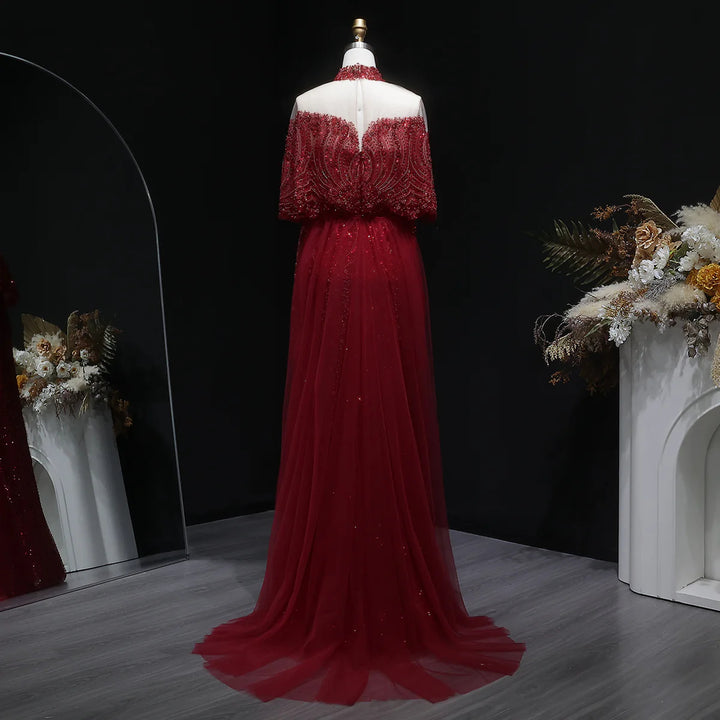 Luxury Gray Dubai Evening Gown with Detachable Overskirt SS557