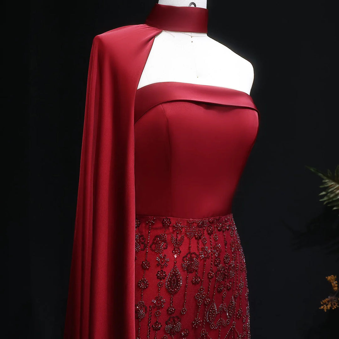 Luxury Sage Green Feathers Evening Dress with Scarf Cape SS014