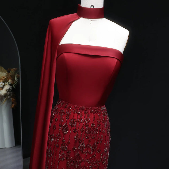 Luxury Sage Green Feathers Evening Dress with Scarf Cape SS014