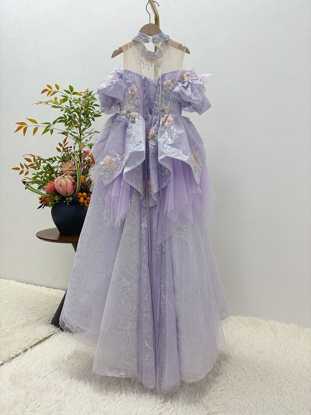 Luxury Lilac 3D Flowers Girl Dress for Kids Birthday Pageant J347