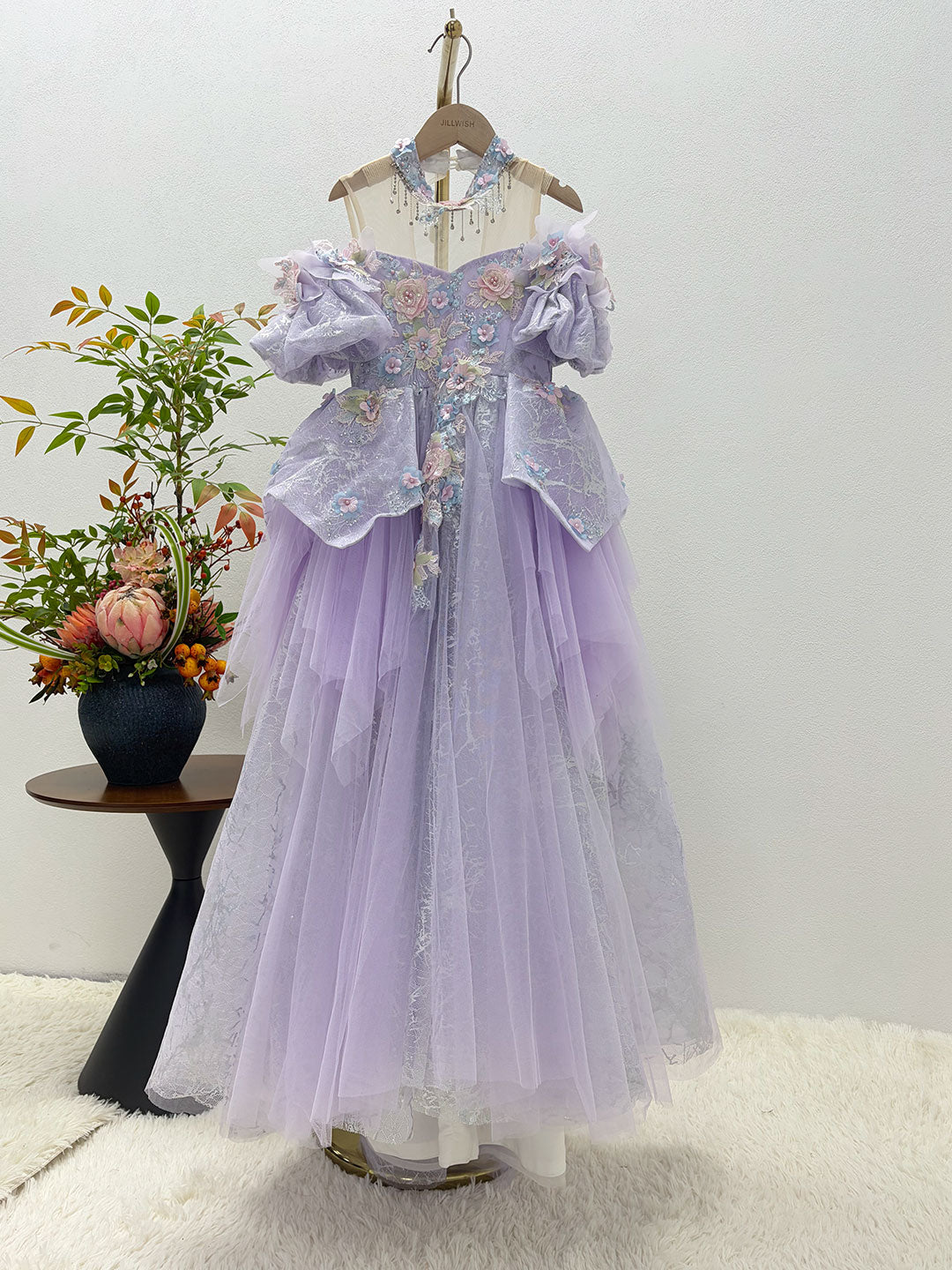 Luxury Lilac 3D Flowers Girl Dress for Kids Birthday Pageant J347