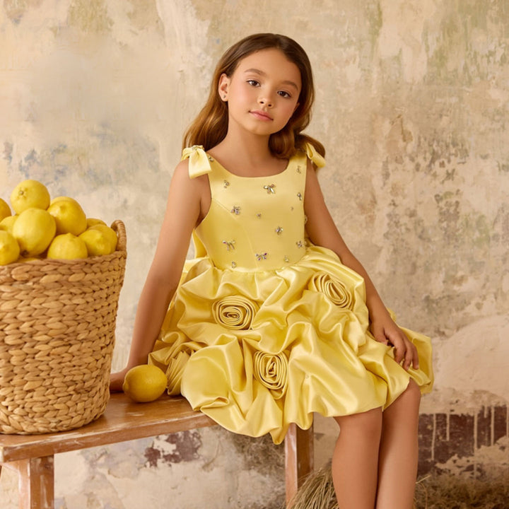 Satin Toddler Flower Girl Dress Princess Style 1st Birthday Party Gown D151