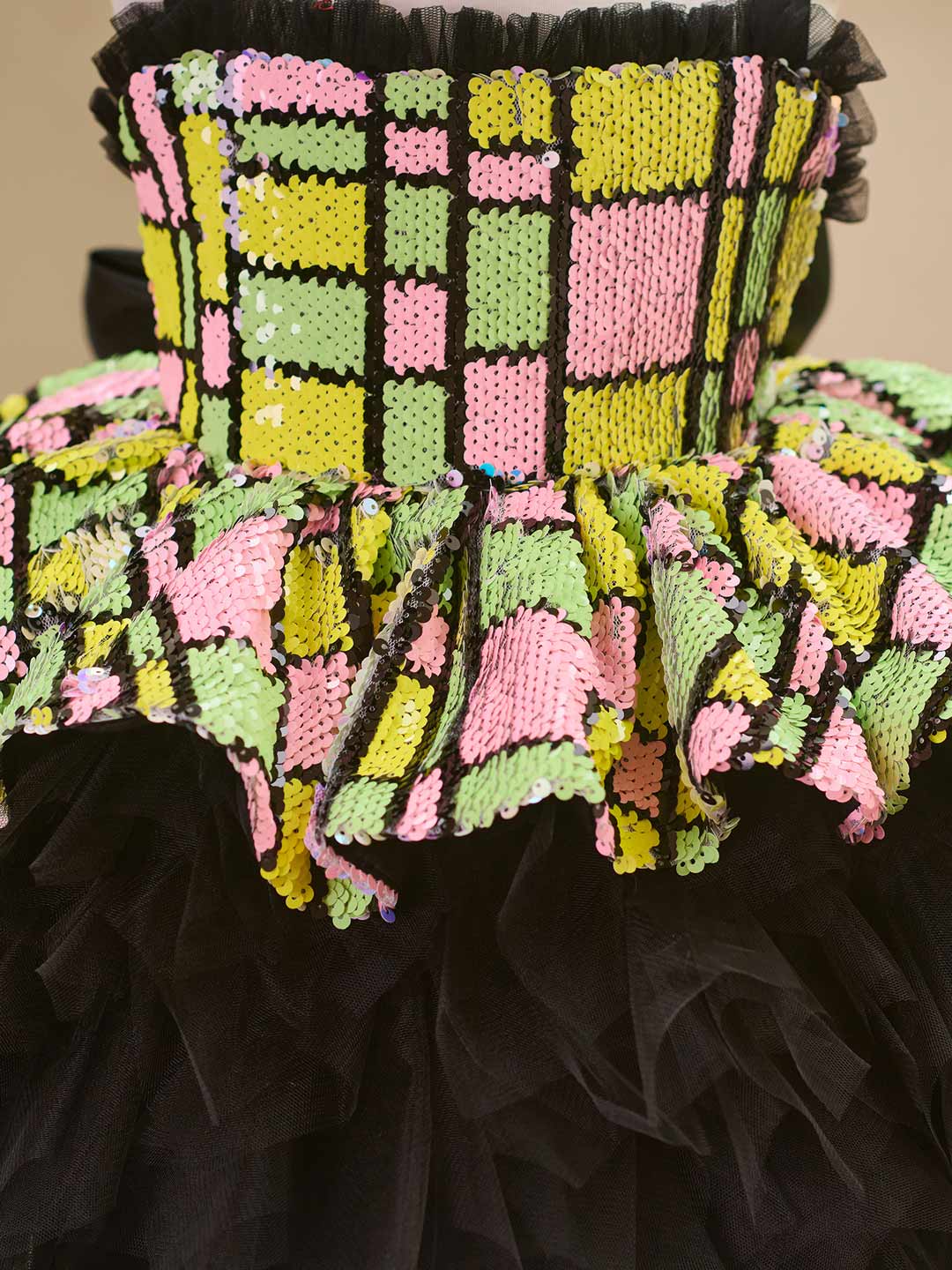 Colorful Sequin Bow Tulle Girls Birthday Dress J520