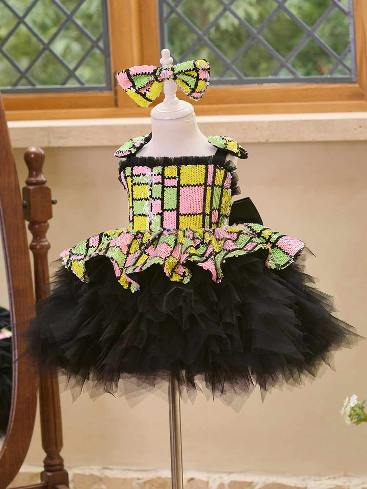 Colorful Sequin Bow Tulle Girls Birthday Dress J520