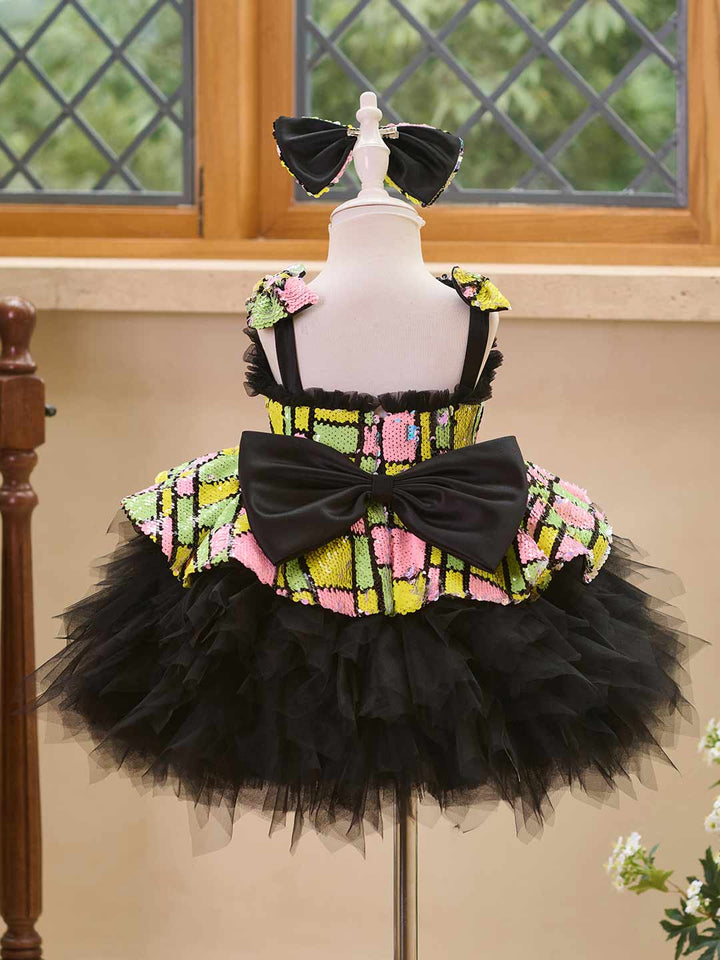 Colorful Sequin Bow Tulle Girls Birthday Dress J520