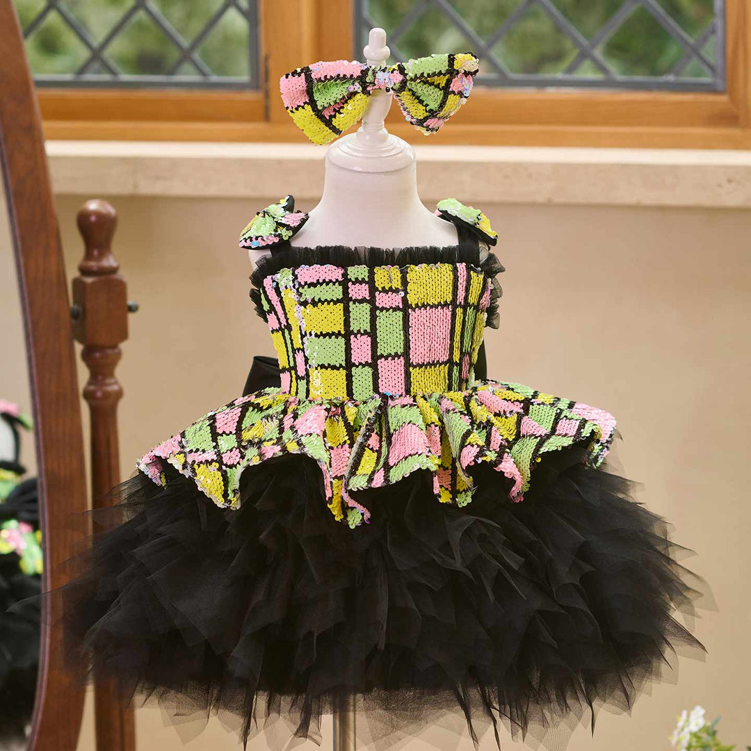 Colorful Sequin Bow Tulle Girls Birthday Dress J520
