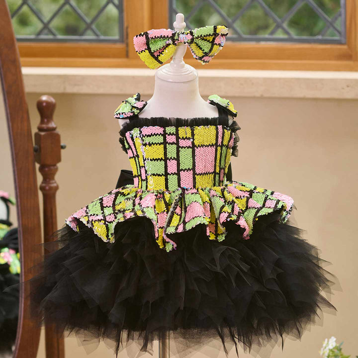 Colorful Sequin Bow Tulle Girls Birthday Dress J520