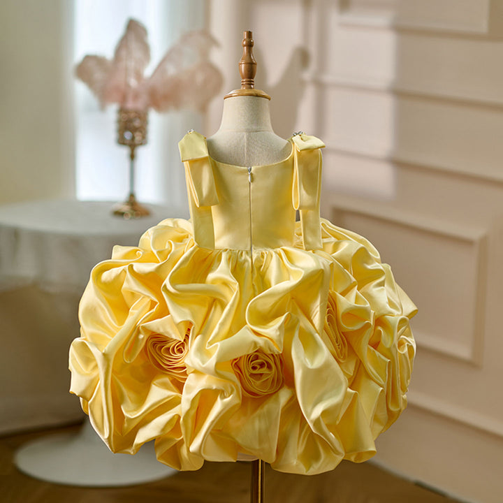 Satin Toddler Flower Girl Dress Princess Style 1st Birthday Party Gown D151