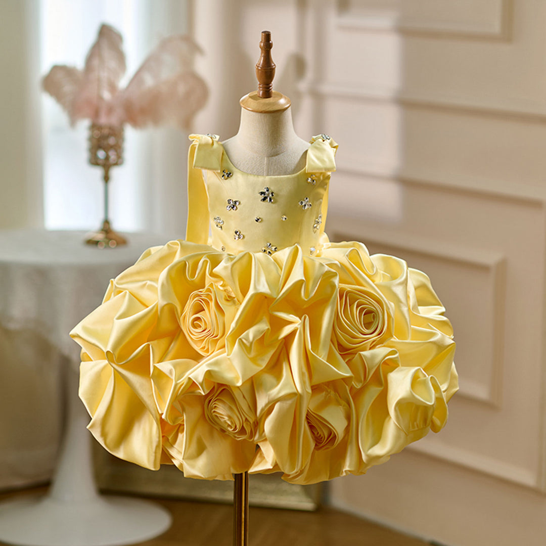 Satin Toddler Flower Girl Dress Princess Style 1st Birthday Party Gown D151 Pink / child-6 Satin Toddler Flower Girl Dress Princess Style 1st Birthday Party Gown D151 Pink / child-6