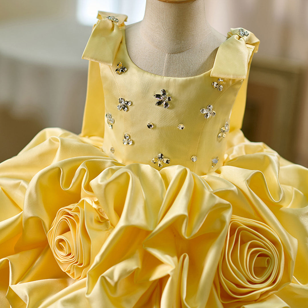 Satin Toddler Flower Girl Dress Princess Style 1st Birthday Party Gown D151