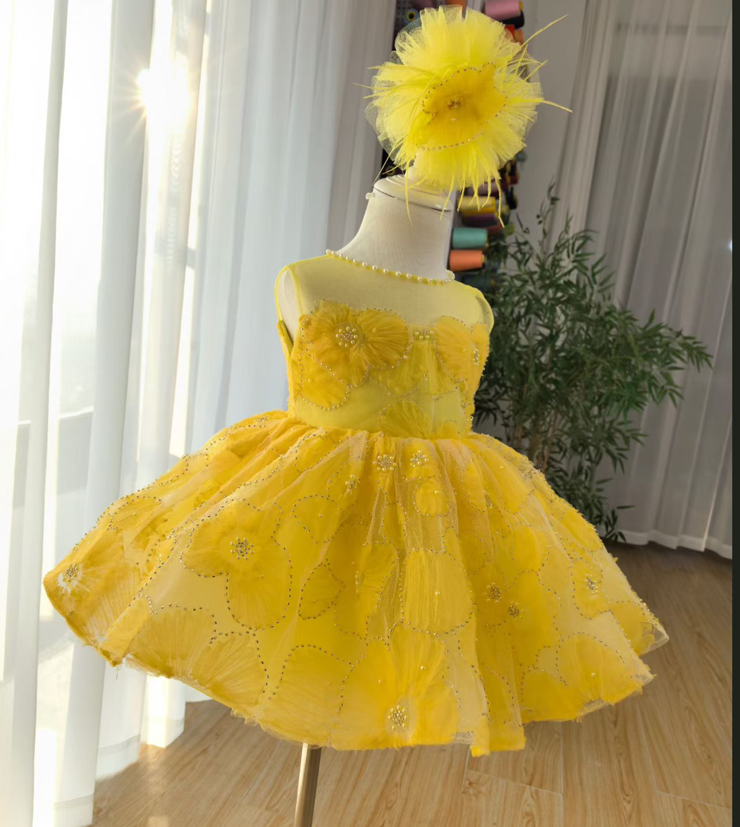 Blue Flower Girl Princess Dress for Kids Wedding Birthday Party J776