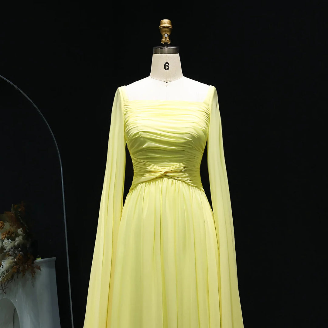 Elegant Red Chiffon Arabic Evening Dresses with Cape Sleeves SF032