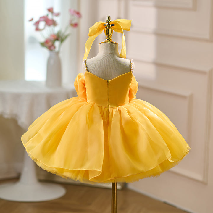 Yellow Toddler Party Dress with Strappy Design Flower Girl Dess J429