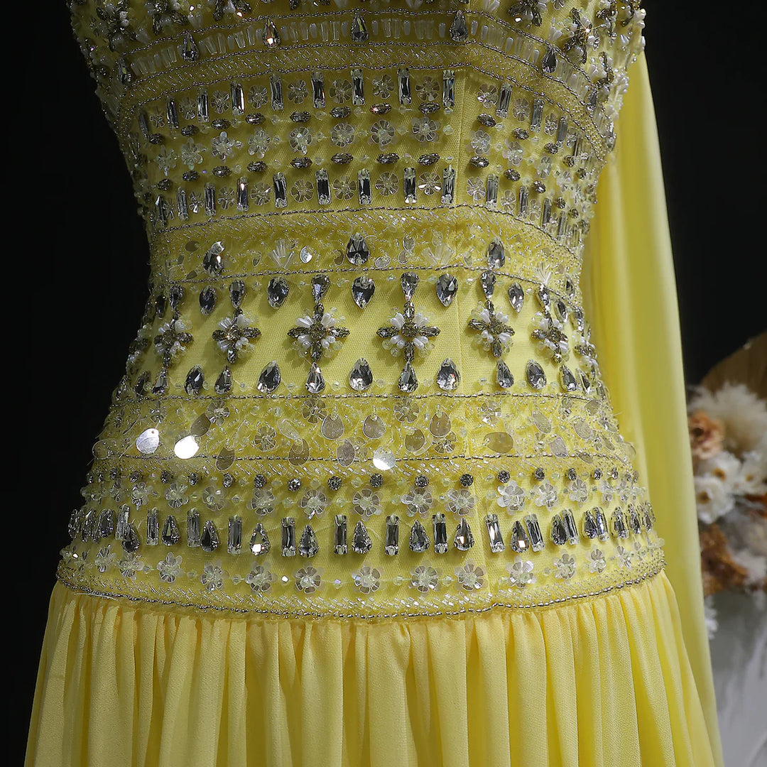 Strapless Lilac Beaded Bodice Evening Dress with Flowing Skirt SS539