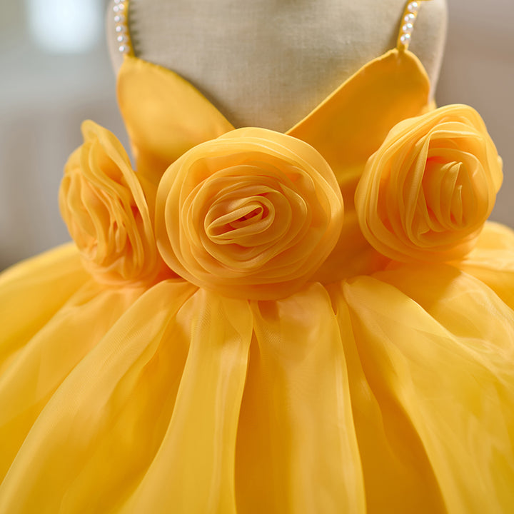 Yellow Toddler Party Dress with Strappy Design Flower Girl Dess J429