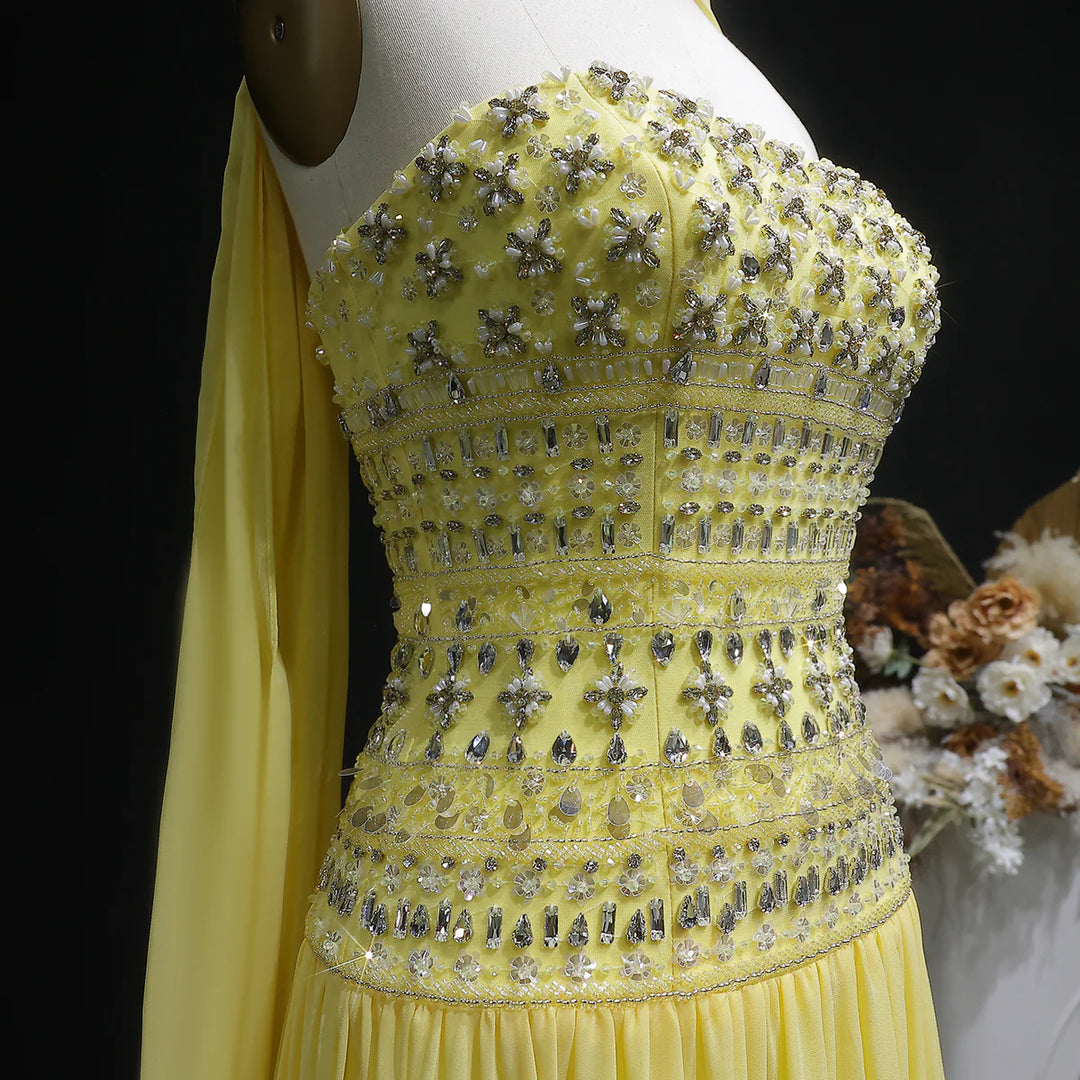 Strapless Lilac Beaded Bodice Evening Dress with Flowing Skirt SS539