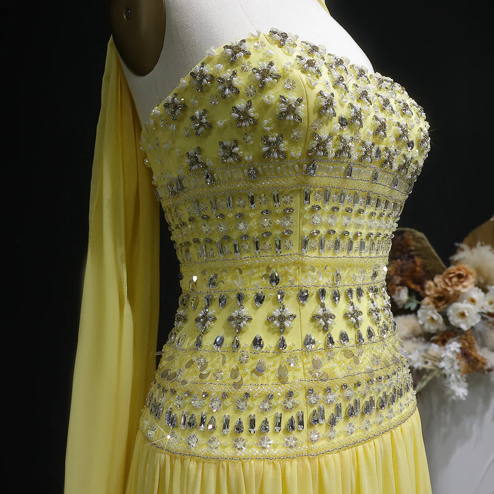 Strapless Lilac Beaded Bodice Evening Dress with Flowing Skirt SS539