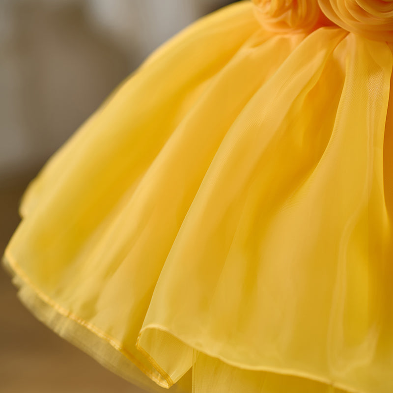 Yellow Toddler Party Dress with Strappy Design Flower Girl Dess J429