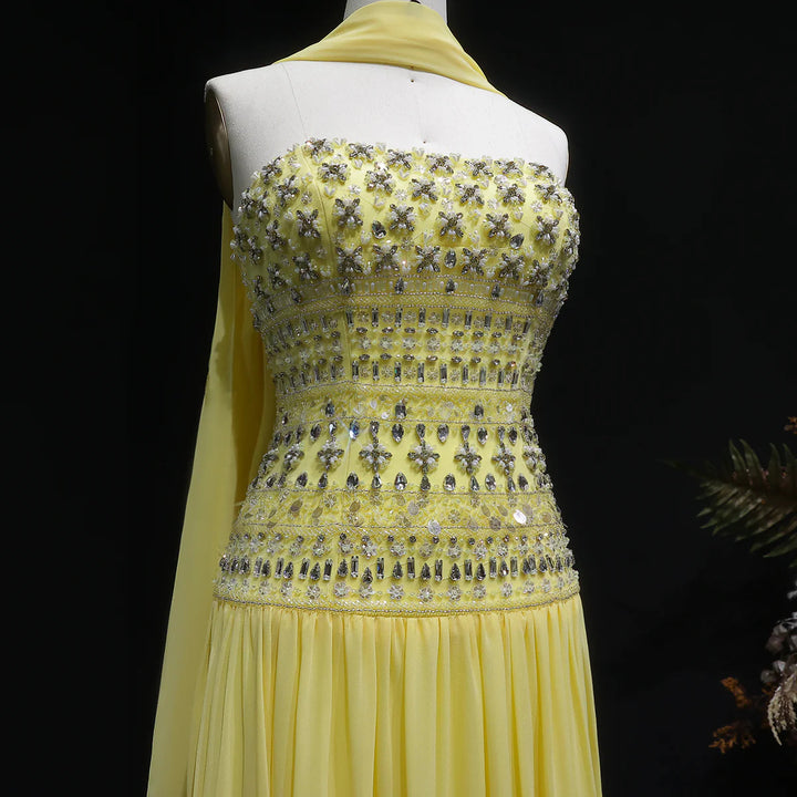 Strapless Lilac Beaded Bodice Evening Dress with Flowing Skirt SS539