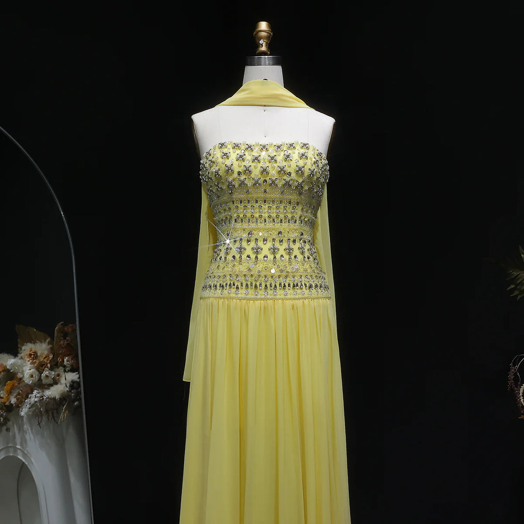 Strapless Lilac Beaded Bodice Evening Dress with Flowing Skirt SS539